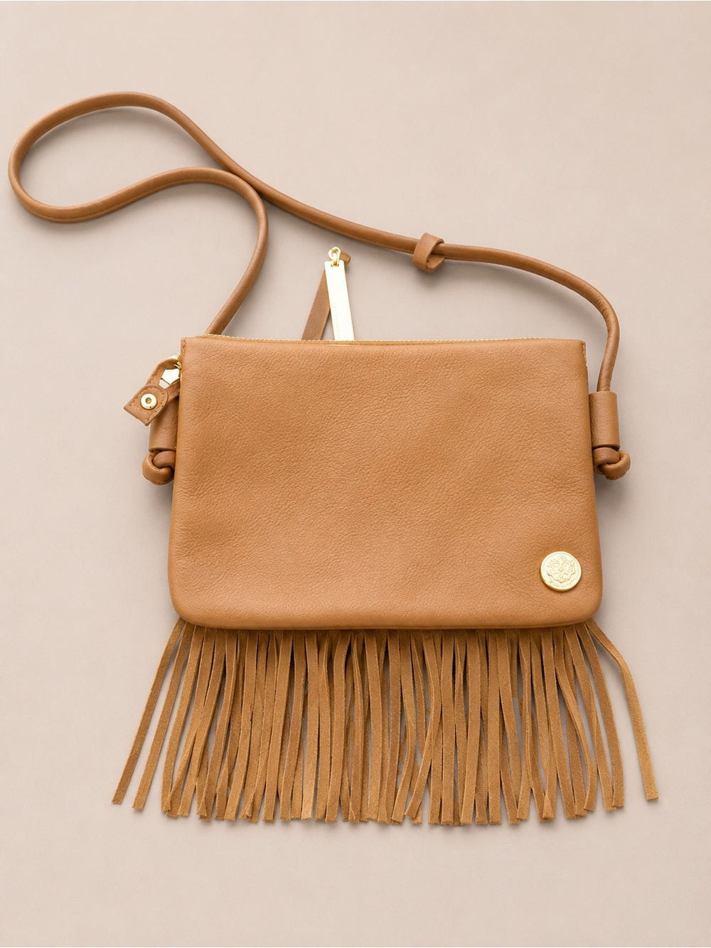 Vince Camuto Tan Fringe Leather Crossbody